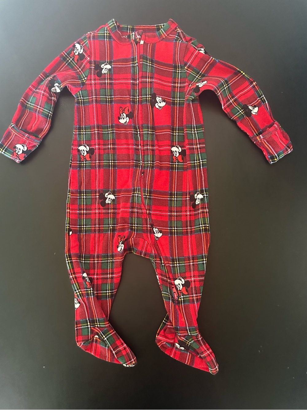 Old Navy x Disney Minnie & Mickey Plaid 2 Way Zip Sleep & Play Footed One Piece